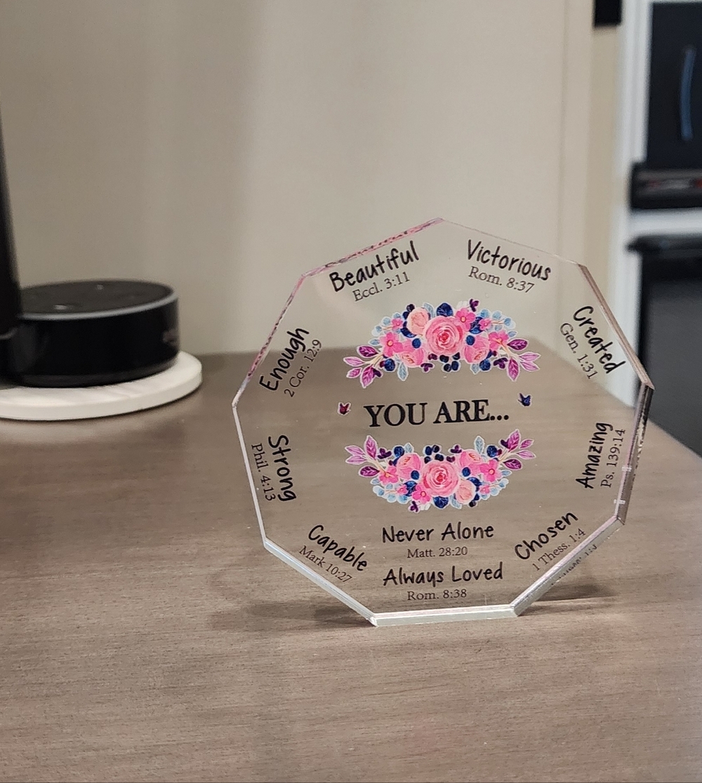 Floral Inspirational Glass Plaque Figuurine YOU ARE NEVER ALONE - Picture 2 of 4